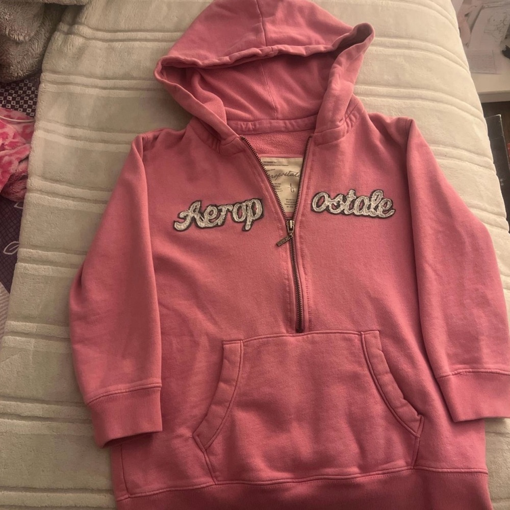 Aeropostale Pink Half-Zip Hoodie Sweatshirt
